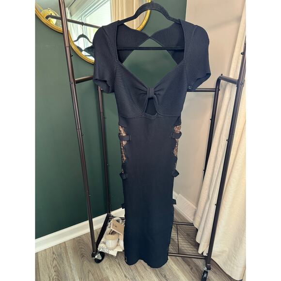 Self Portrait Side Slit Lace Midi Dress Cutout size L large - Picture 2 of 6